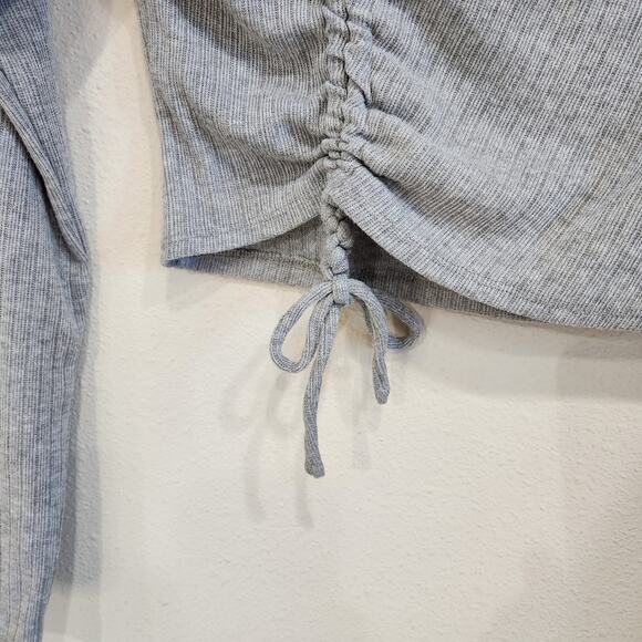 Wild Fable Gray Cropped Long Sleeve Shirt Top Ruched Tie Front Medium - Picture 4 of 6